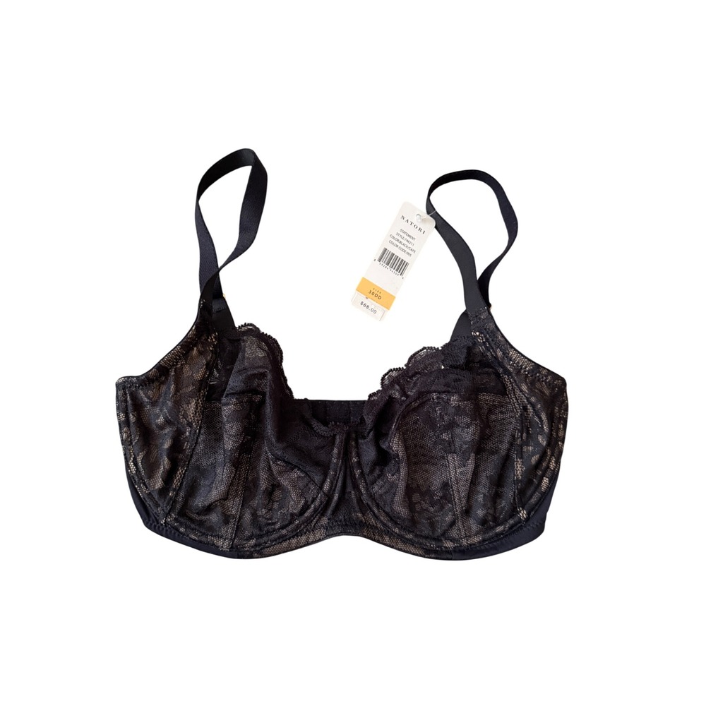 Natori Statement Underwire Bra Black Cafe Lace 30DD NWT